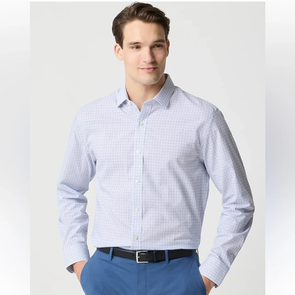 J. Crew Men's WhiteBlue Tat Slim Wrinkle Free Button Down Dress Shirt Size Small
